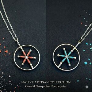 Vintage Zuni 925 Spinner Pendant Coral Turquoise Reversible Sterling Necklace